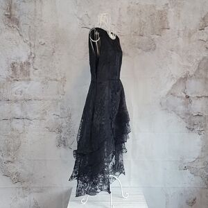 Mengsha Elegant Black Hi Lo Tiered Ruffle Evening Dress Womens Size M